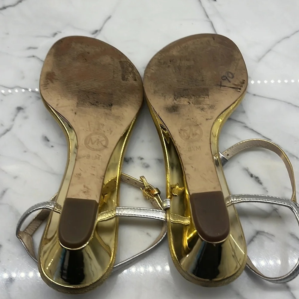 Michael Kors Gold and Silver Strappy Sandals - Picture 7 of 8